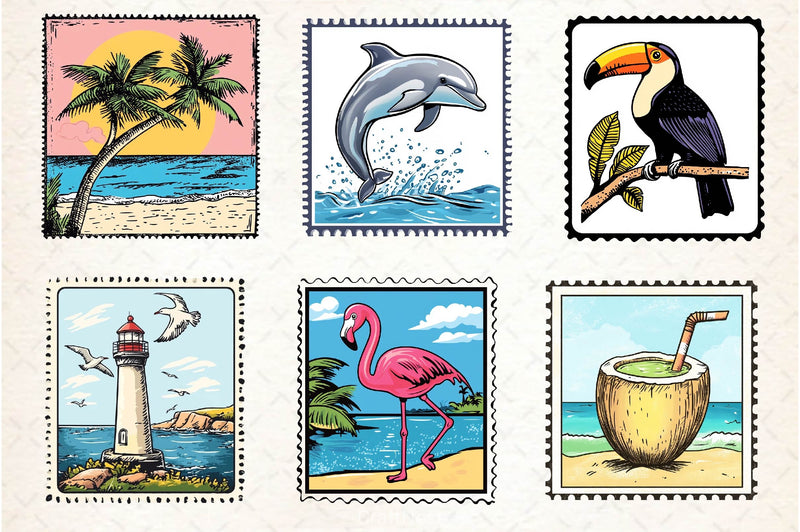 Summer Postage Stamp Clipart Bundle 2 - CraftNest - Digital Crafting and Art
