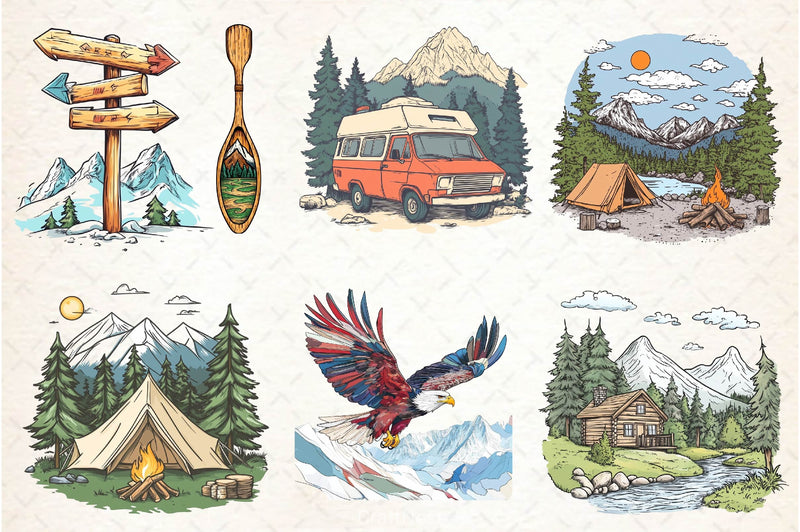 Vintage Mountain Adventure Clipart Bundle 2 - CraftNest - Digital Crafting and Art