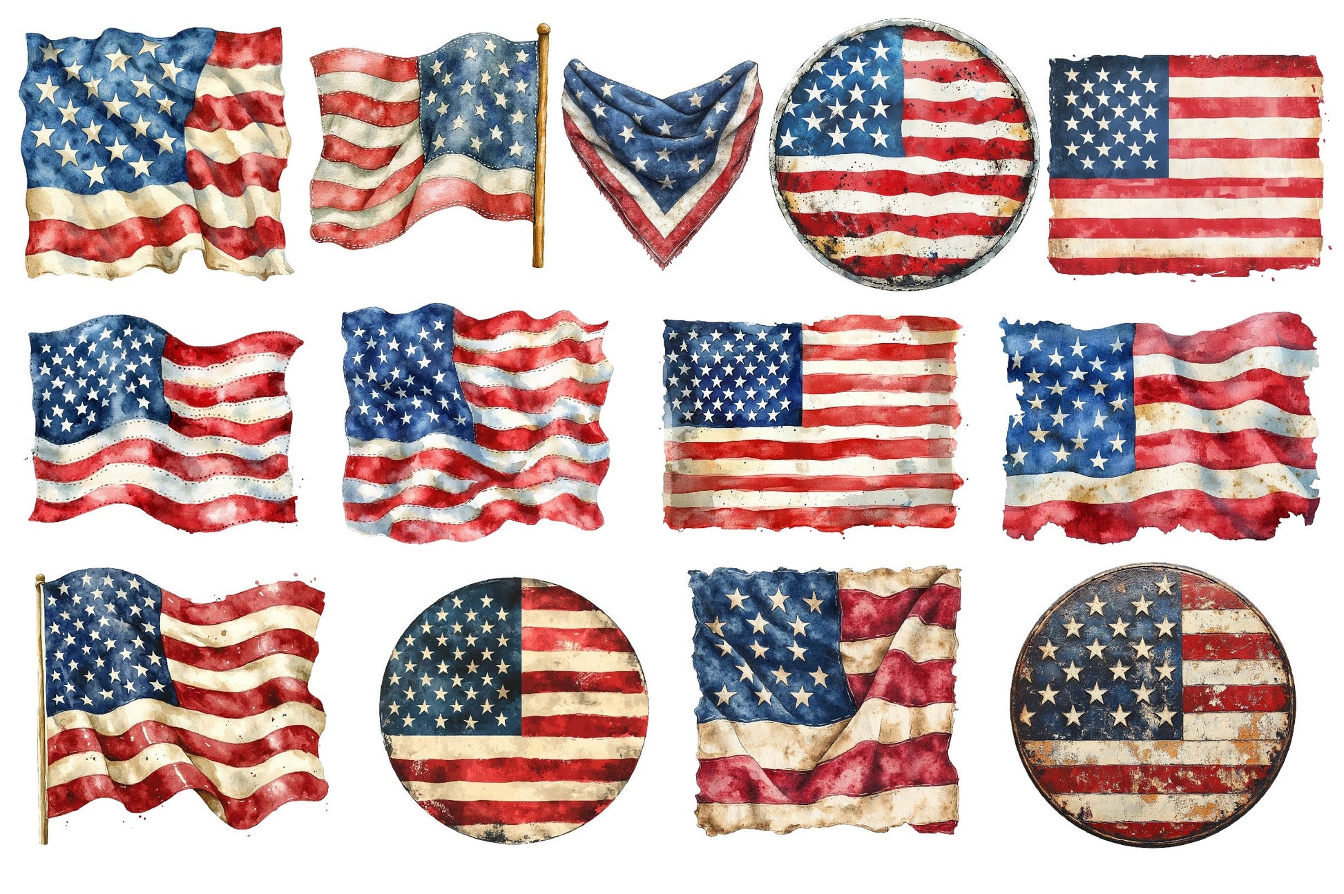 Vintage Grunge American Flag Clipart Bundle - CraftNest - Digital Crafting and Art
