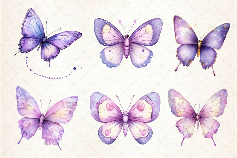 Pastel Purple Butterflies Clipart Bundle - CraftNest - Digital Crafting and Art