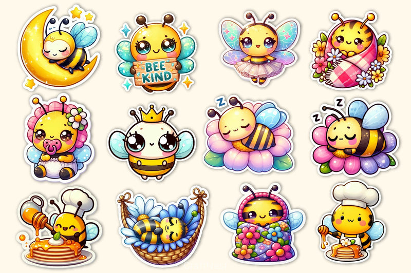 Kawaii Cute Bee Stickers Sticker Clipart Bundle - CraftNest - Digital Crafting and Art