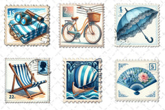 Blue Summer 1920 Postage Stamp Clipart Bundle - CraftNest - Digital Crafting and Art
