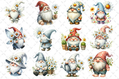 White Gnome Daisy Clipart Bundle 2 - CraftNest - Digital Crafting and Art