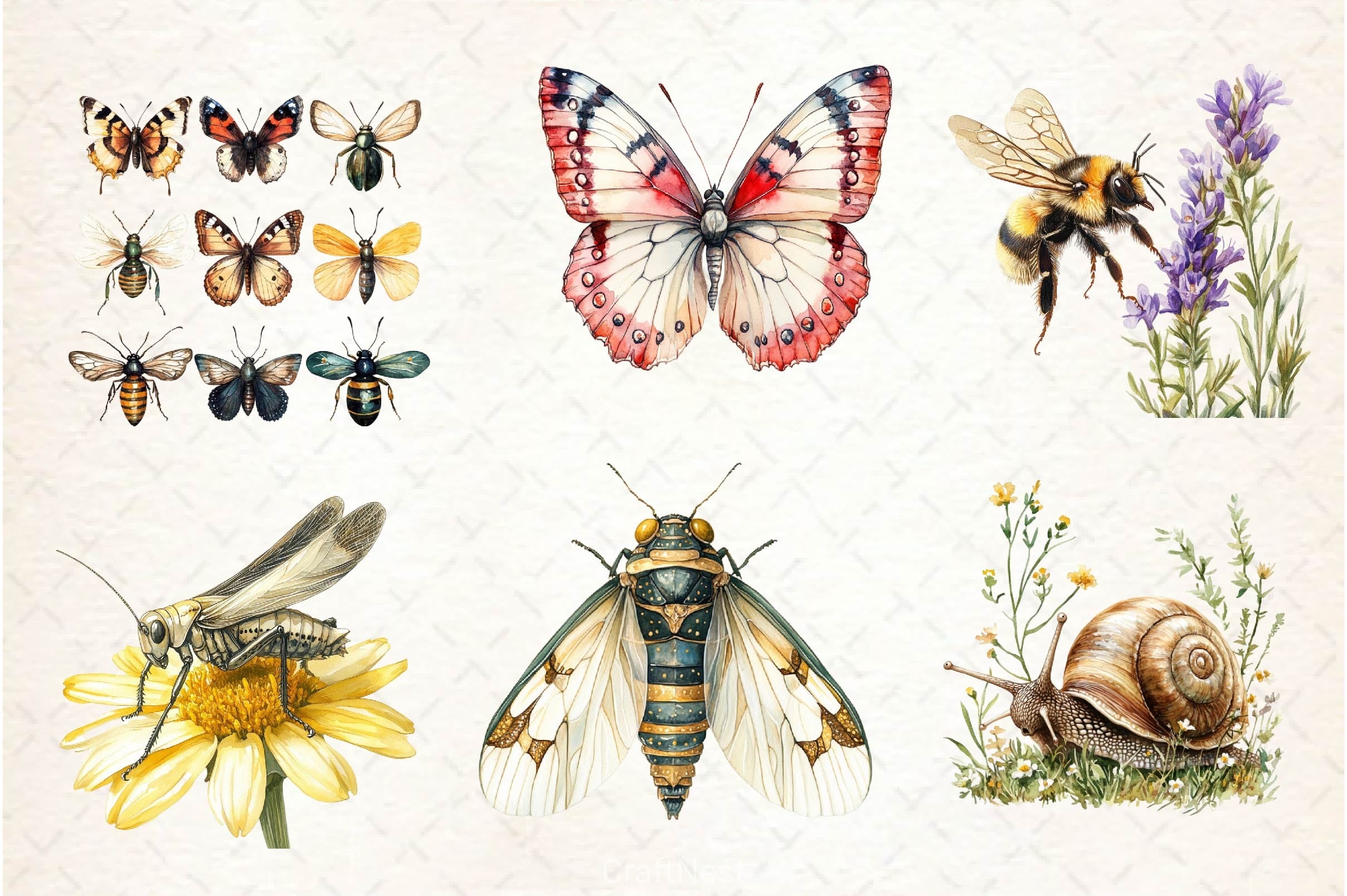 Vintage Spring Insect Clipart Bundle 5 - CraftNest - Digital Crafting and Art