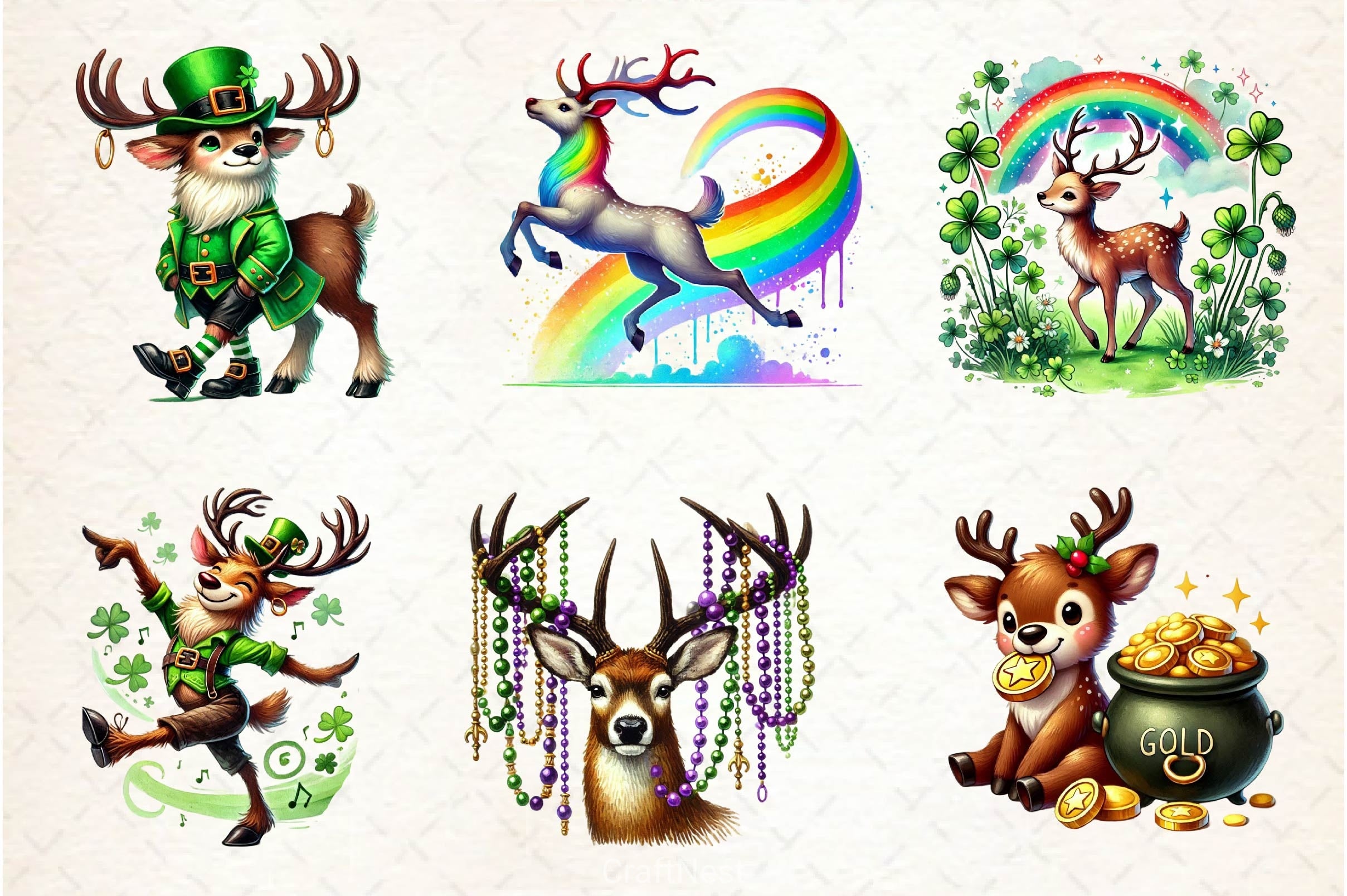 St Patricks Day Cute Reindeer Clipart Bundle 2 - CraftNest - Digital Crafting and Art