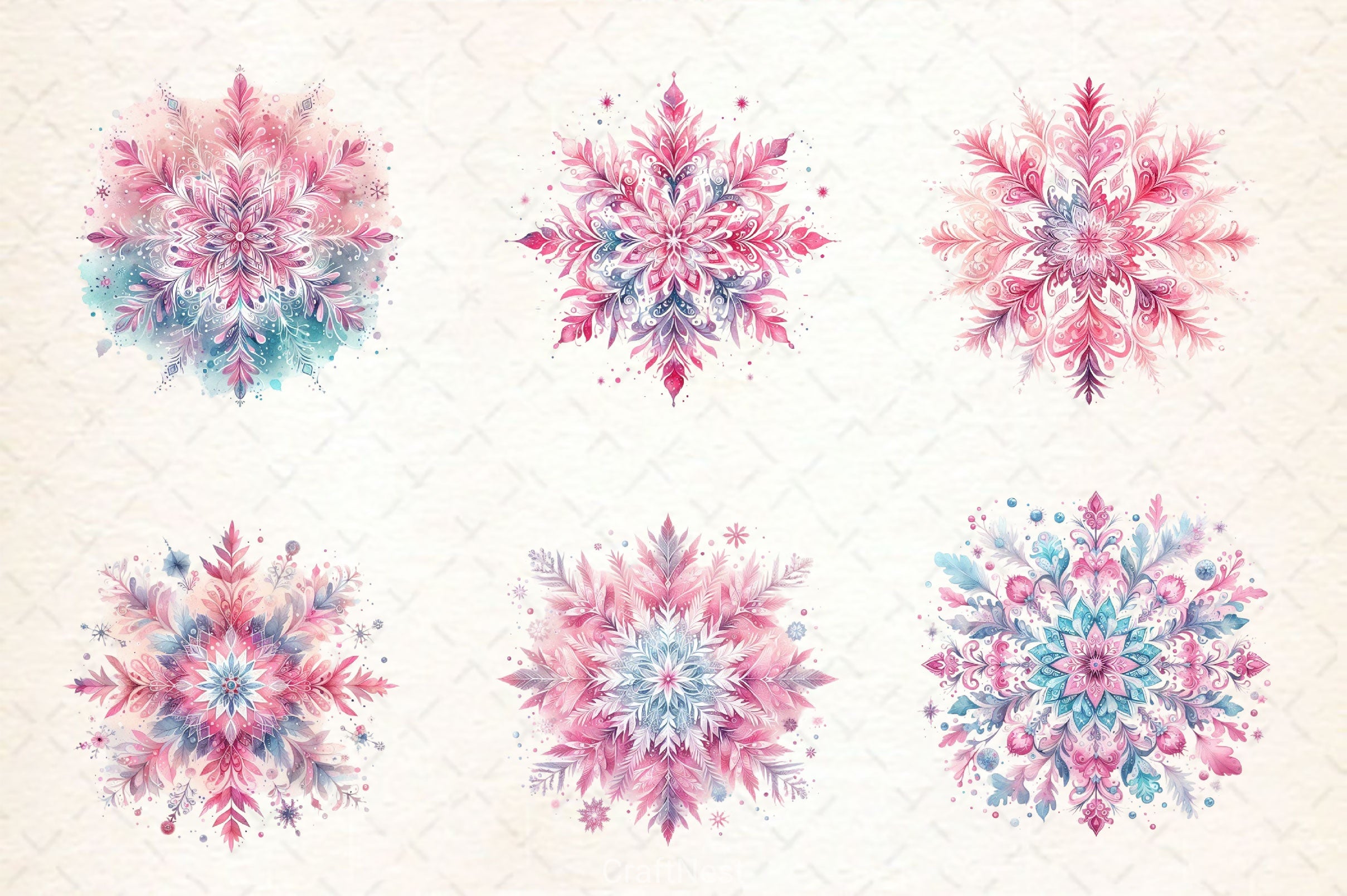 Pink Pastel Snowflake Clipart Bundle - CraftNest - Digital Crafting and Art