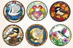 Round Stained Glass Birds Clipart Bundle 3 - CraftNest - Digital Crafting and Art