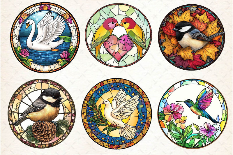 Round Stained Glass Birds Clipart Bundle 3 - CraftNest - Digital Crafting and Art