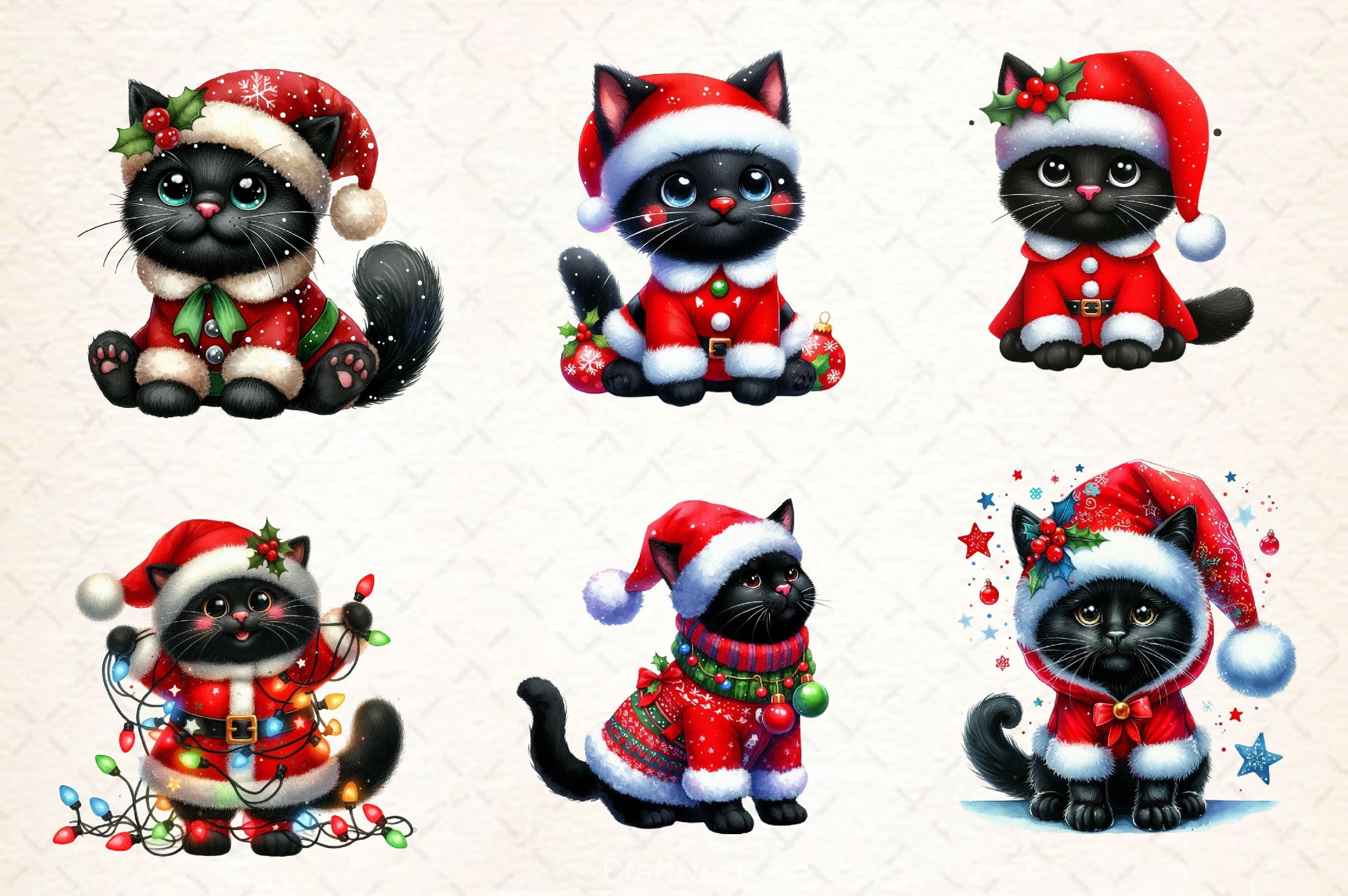 Black Cat With Christmas Costume Clipart Bundle - CraftNest - Digital Crafting and Art