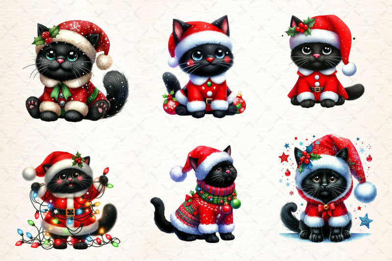 Black Cat With Christmas Costume Clipart Bundle - CraftNest - Digital Crafting and Art