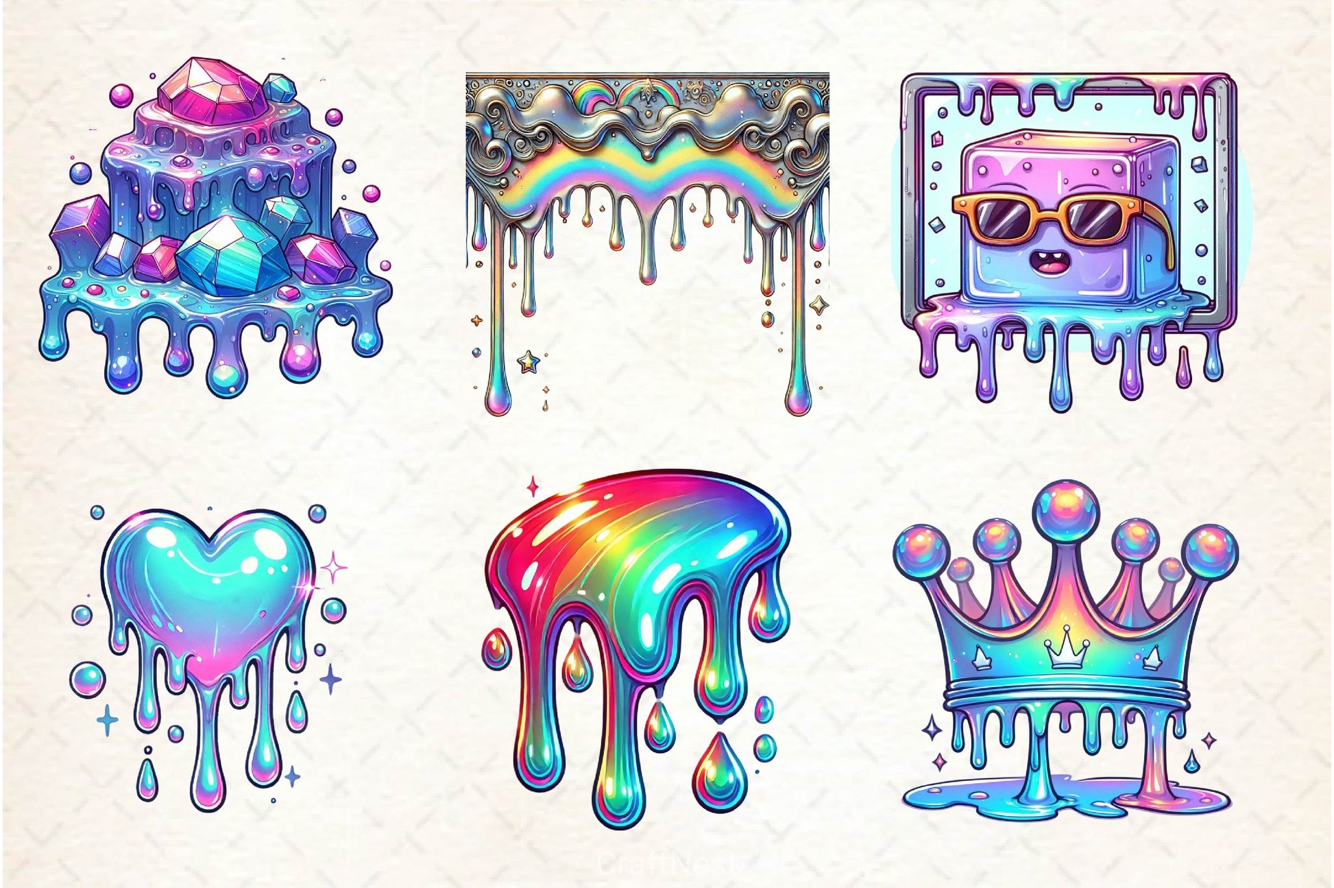 Holographic Drips And Splashes Clipart Bundle 2 - CraftNest - Digital Crafting and Art