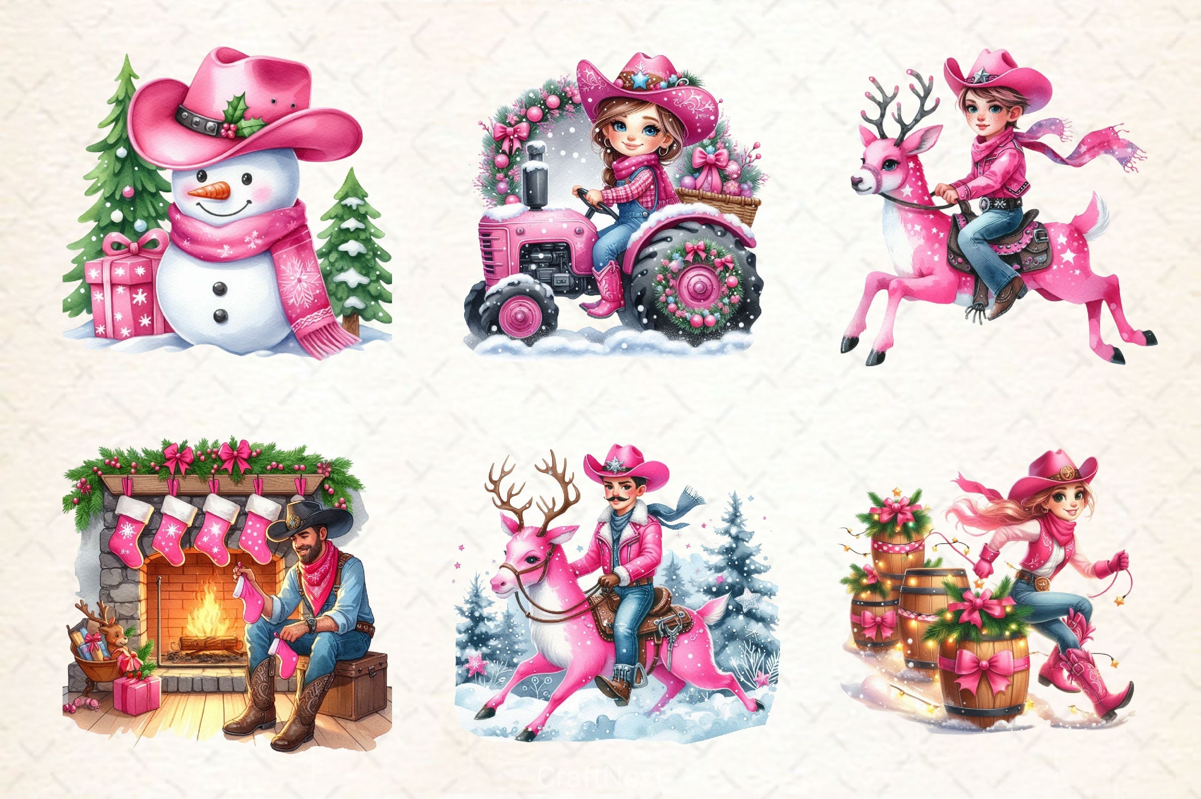 Pink Christmas Cowboy Clipart Bundle 2 - CraftNest - Digital Crafting and Art