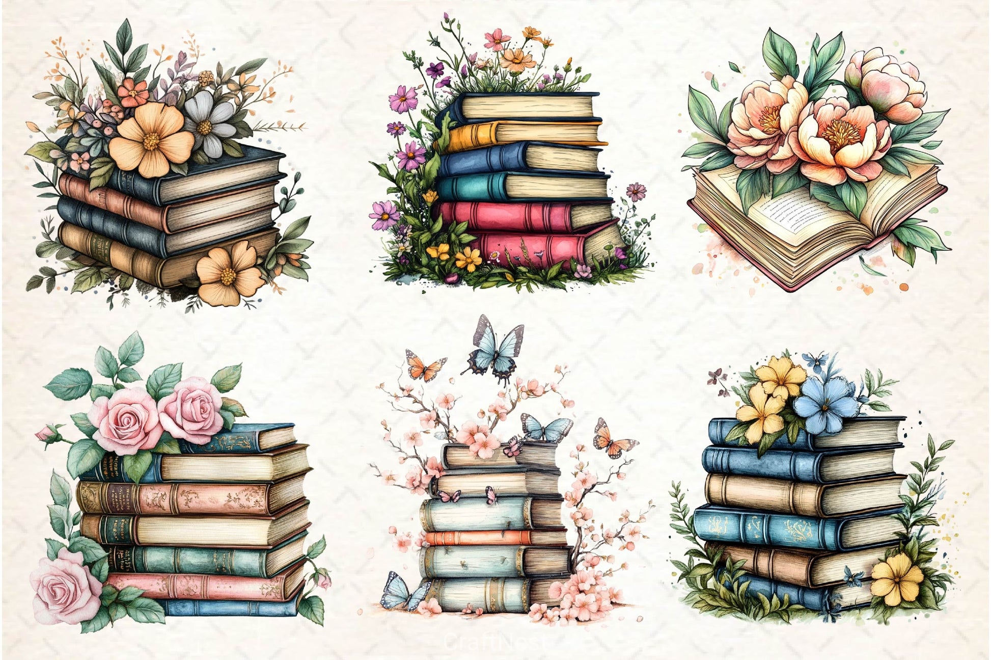 Pretty Books With Flowers Clipart Bundle 3 - CraftNest - Digital Crafting and Art