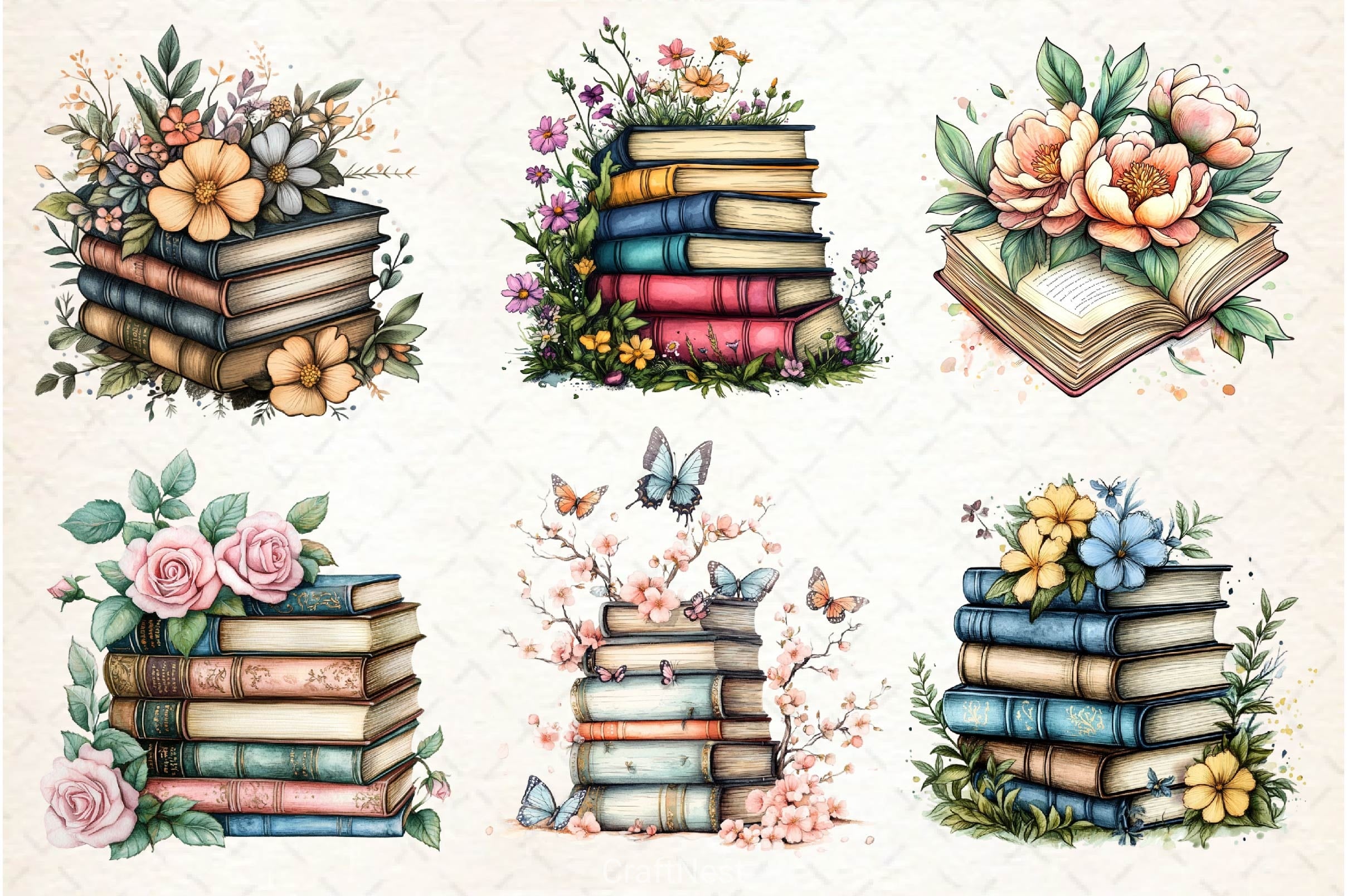 Pretty Books With Flowers Clipart Bundle 3 - CraftNest - Digital Crafting and Art