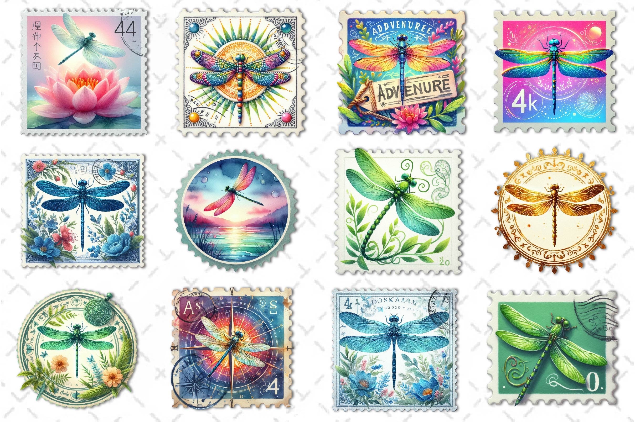 Dragonfly Postage Stamps Clipart Bundle - CraftNest - Digital Crafting and Art