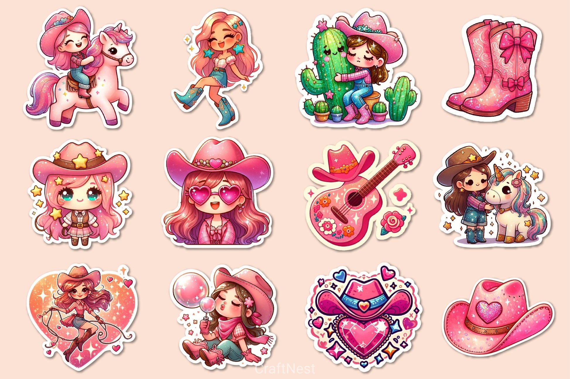 Kawaii Cowgirl Clipart Bundle - CraftNest - Digital Crafting and Art