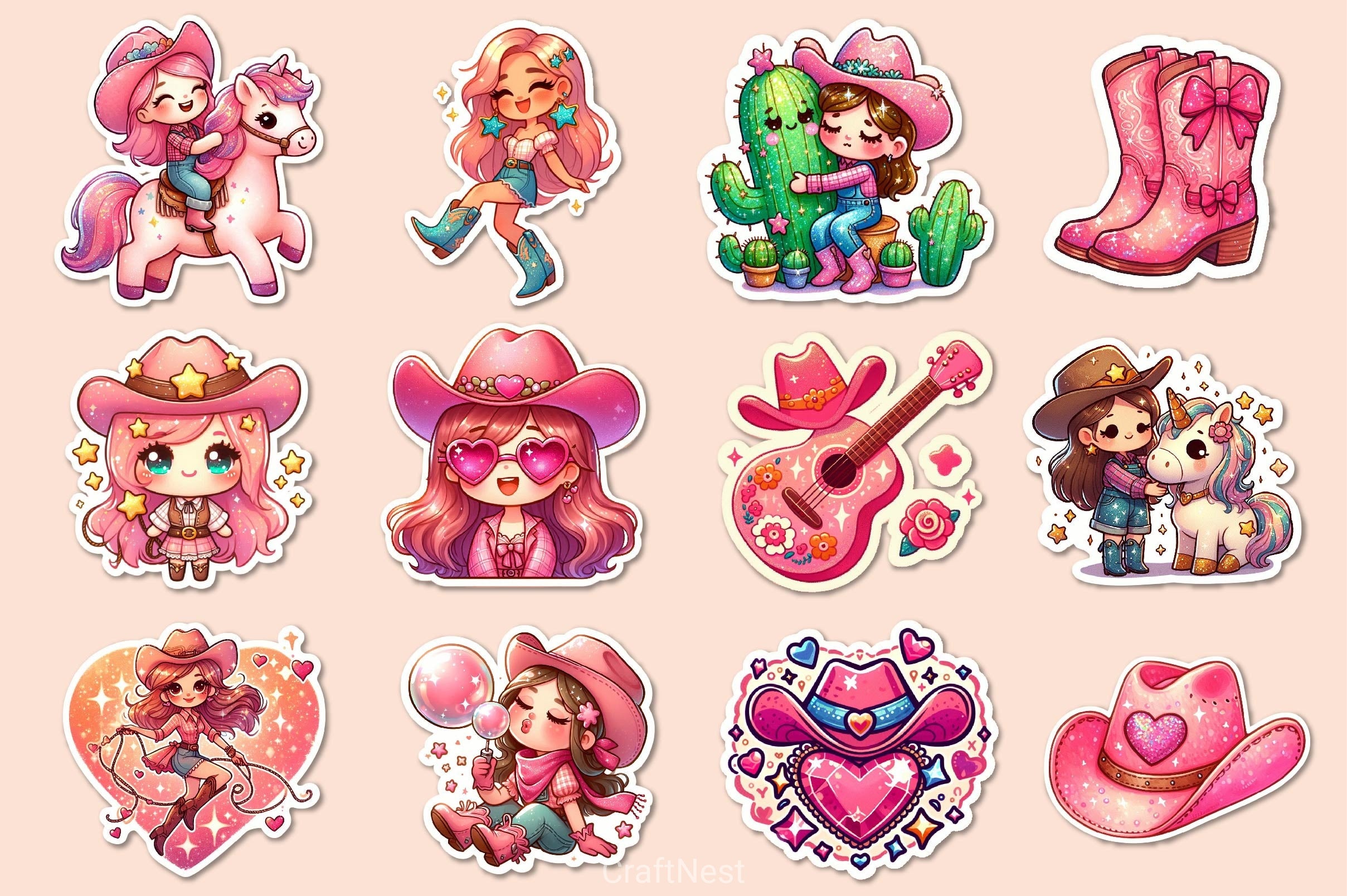 Kawaii Cowgirl Clipart Bundle - CraftNest - Digital Crafting and Art