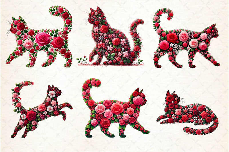 Valentine Pink Roses Cats Clipart Bundle 2 - CraftNest - Digital Crafting and Art