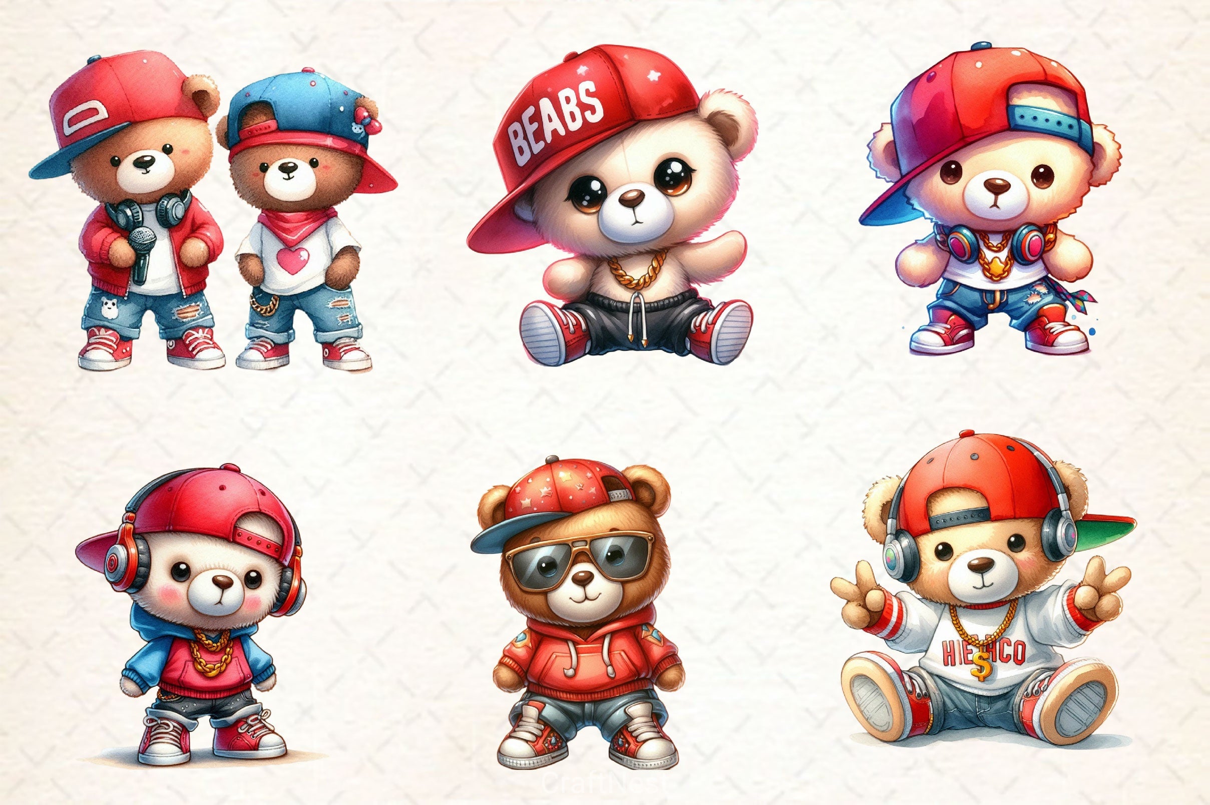 Hip Hop Teddy Bear Couple Clipart Bundle - CraftNest - Digital Crafting and Art