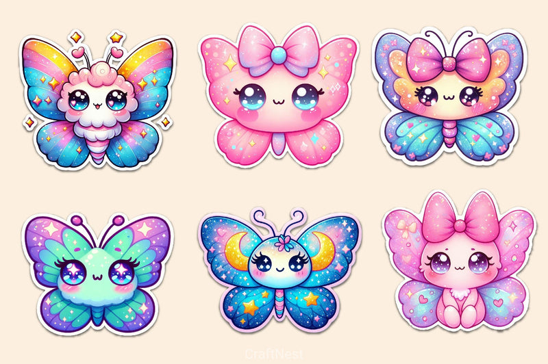 Kawaii Butterfly Stickers Sticker Clipart Bundle - CraftNest - Digital Crafting and Art