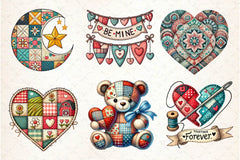 Patchwork Valentines Day Clipart Bundle 3 - CraftNest - Digital Crafting and Art
