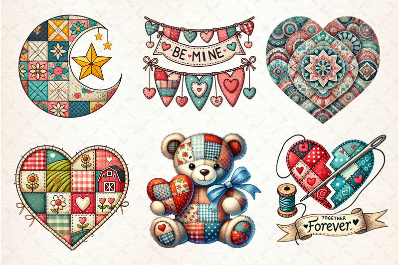 Patchwork Valentines Day Clipart Bundle 3 - CraftNest - Digital Crafting and Art