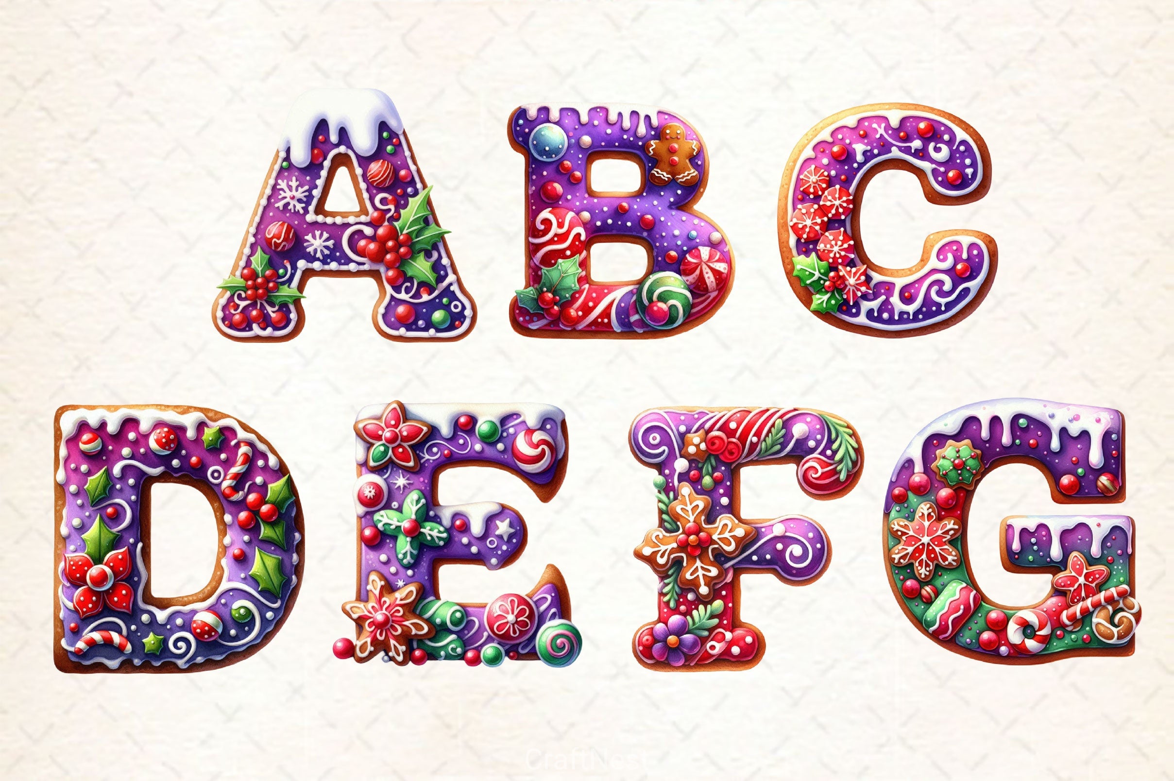 Purple Christmas Gingerbread Alphabet Clipart Bundle - CraftNest - Digital Crafting and Art