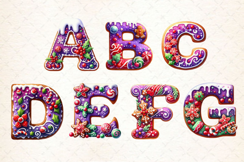 Purple Christmas Gingerbread Alphabet Clipart Bundle - CraftNest - Digital Crafting and Art