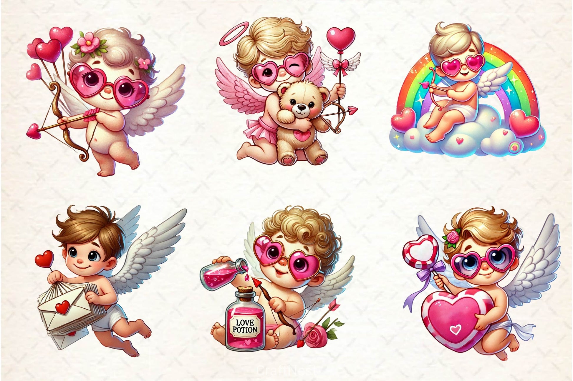 Cute Pink Cupids Clipart Bundle - CraftNest - Digital Crafting and Art