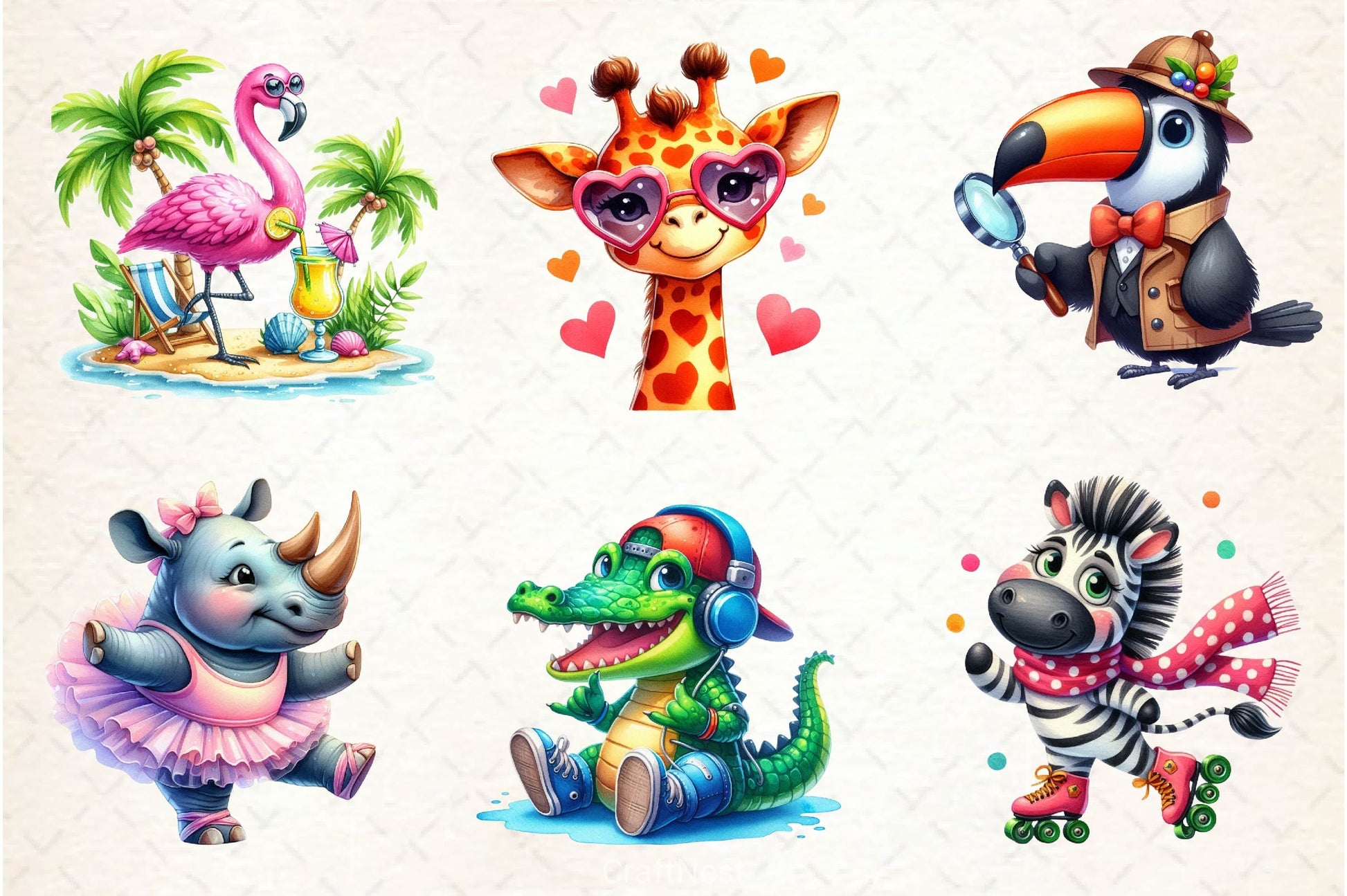 Quirky Safari Animals Clipart Bundle 2 - CraftNest - Digital Crafting and Art