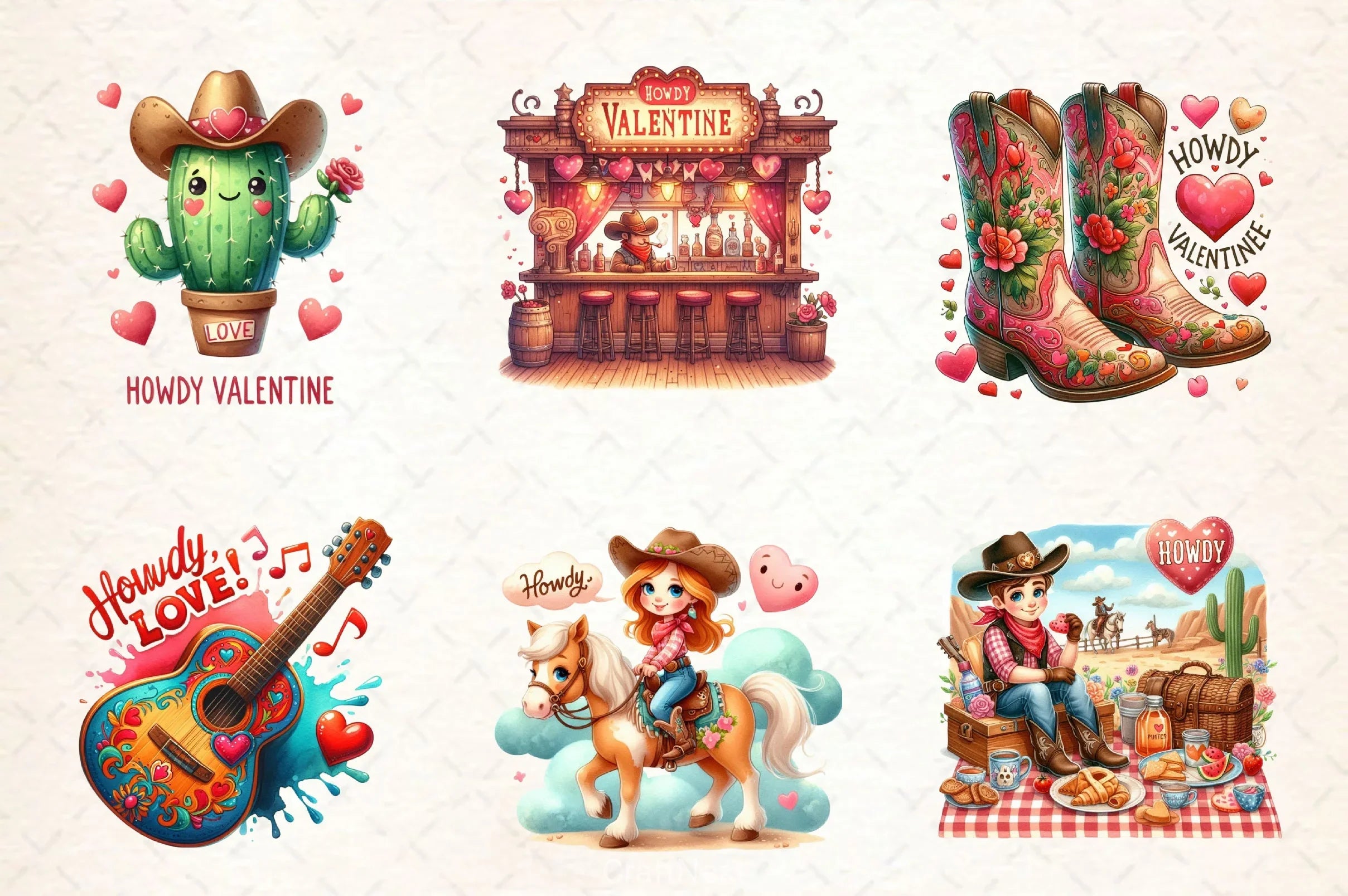 Retro Howdy Western Valentines Day Clipart Bundle 4 - CraftNest - Digital Crafting and Art