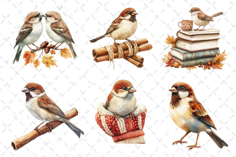 Autumn Sparrows Bird Clipart Bundle 2 - CraftNest - Digital Crafting and Art
