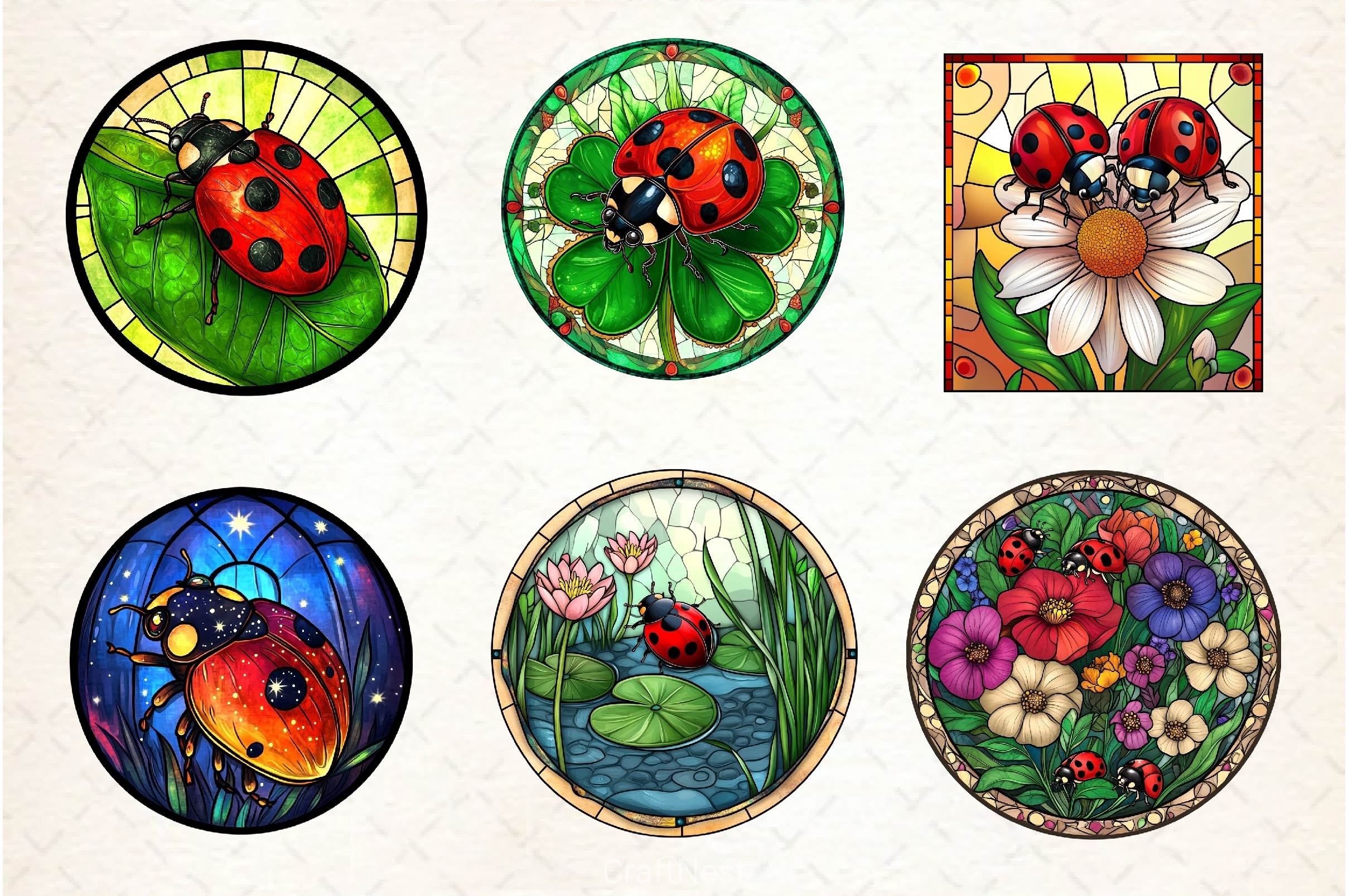 Ladybug Stained Glass Clipart Bundle - CraftNest - Digital Crafting and Art