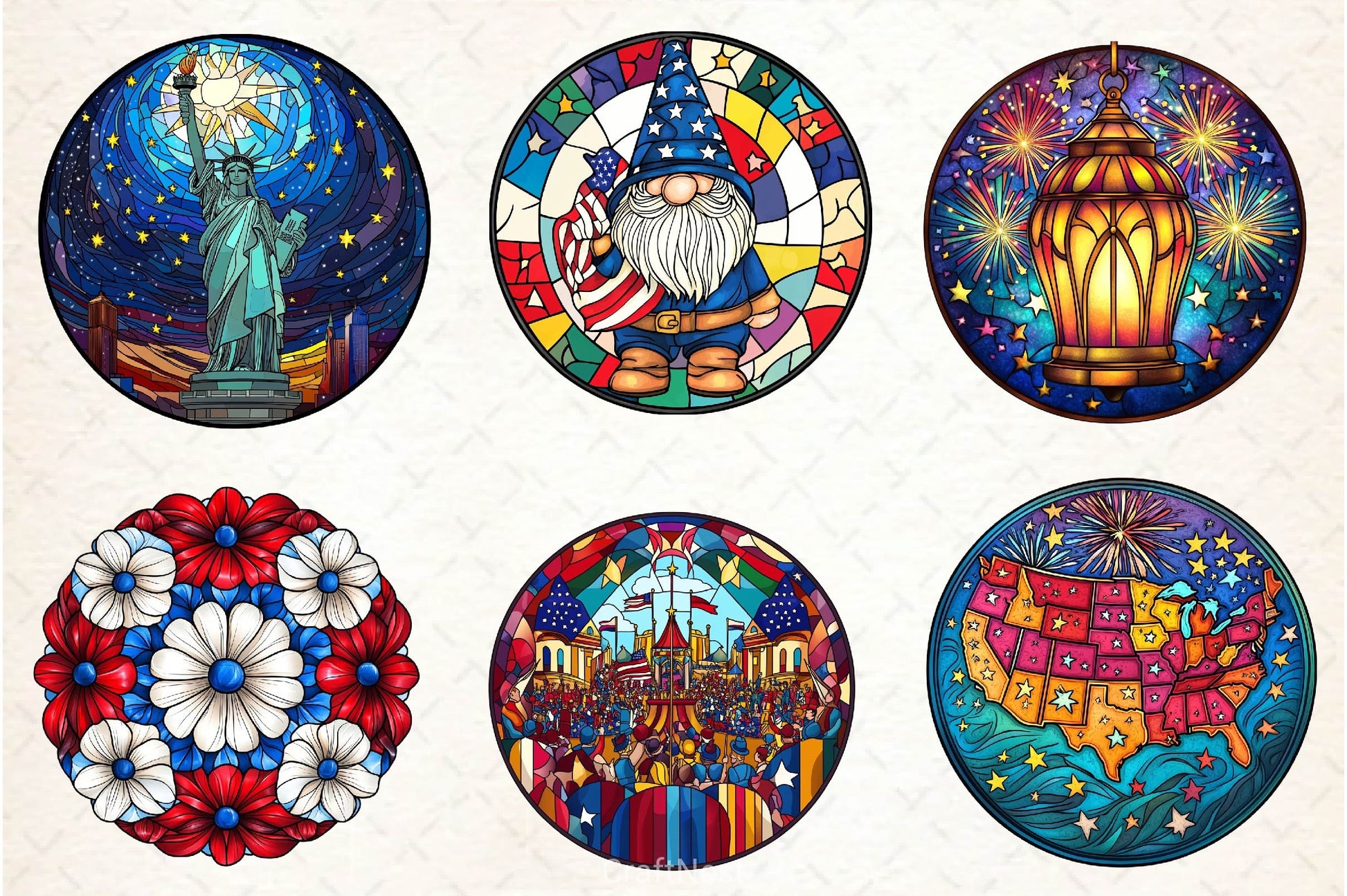 Round Stained Glass 4th Of July Clipart Bundle 3 - CraftNest - Digital Crafting and Art