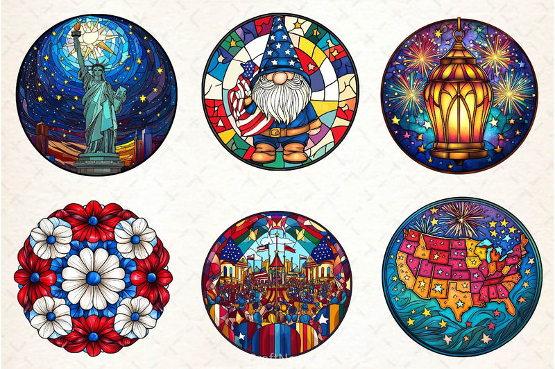 Round Stained Glass 4th Of July Clipart Bundle 3 - CraftNest - Digital Crafting and Art
