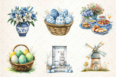 Blue Santorini Easter Day Clipart Bundle 4 - CraftNest - Digital Crafting and Art