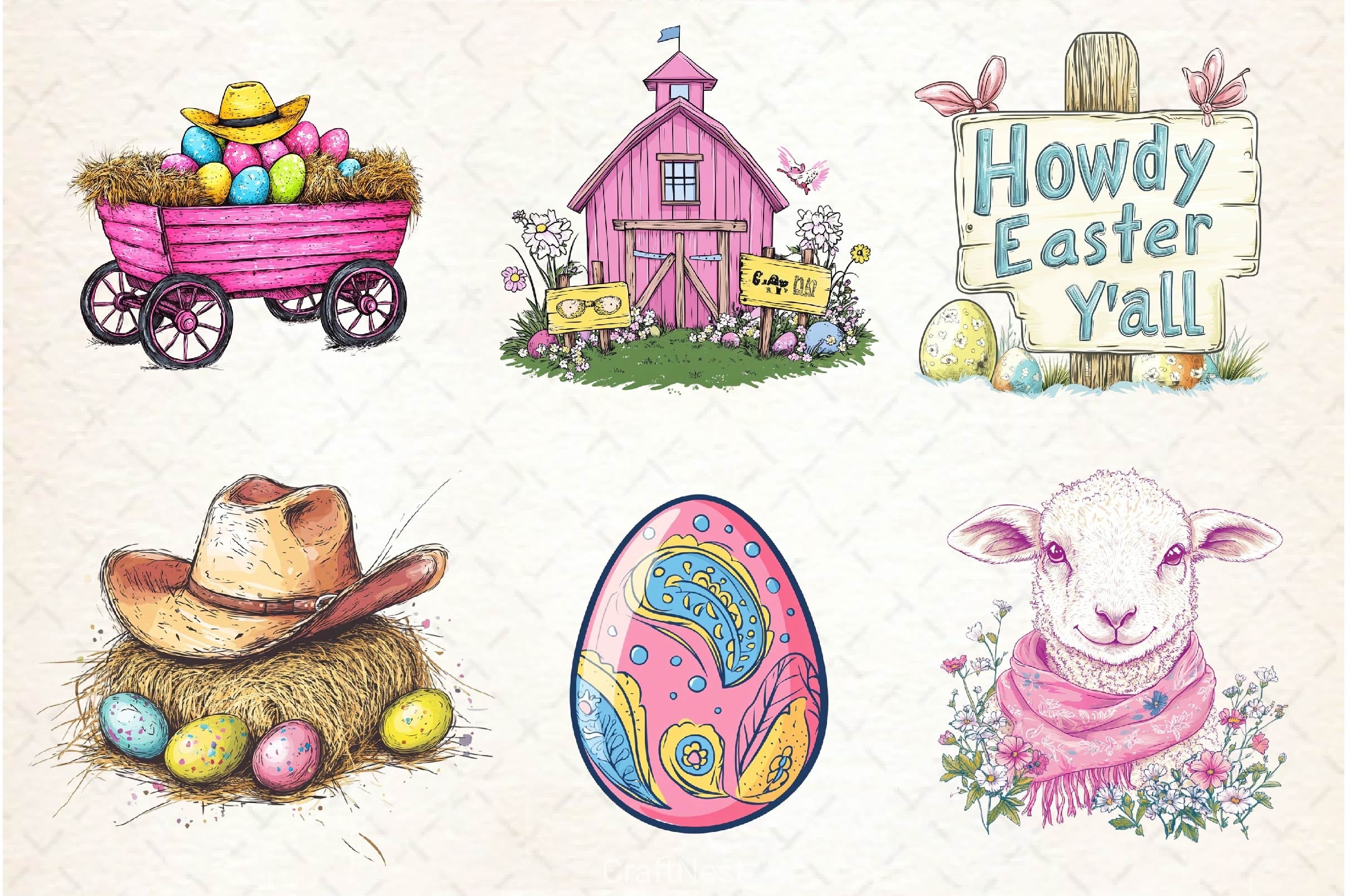 Vintage Pink Easter Western Clipart Bundle 2 - CraftNest - Digital Crafting and Art