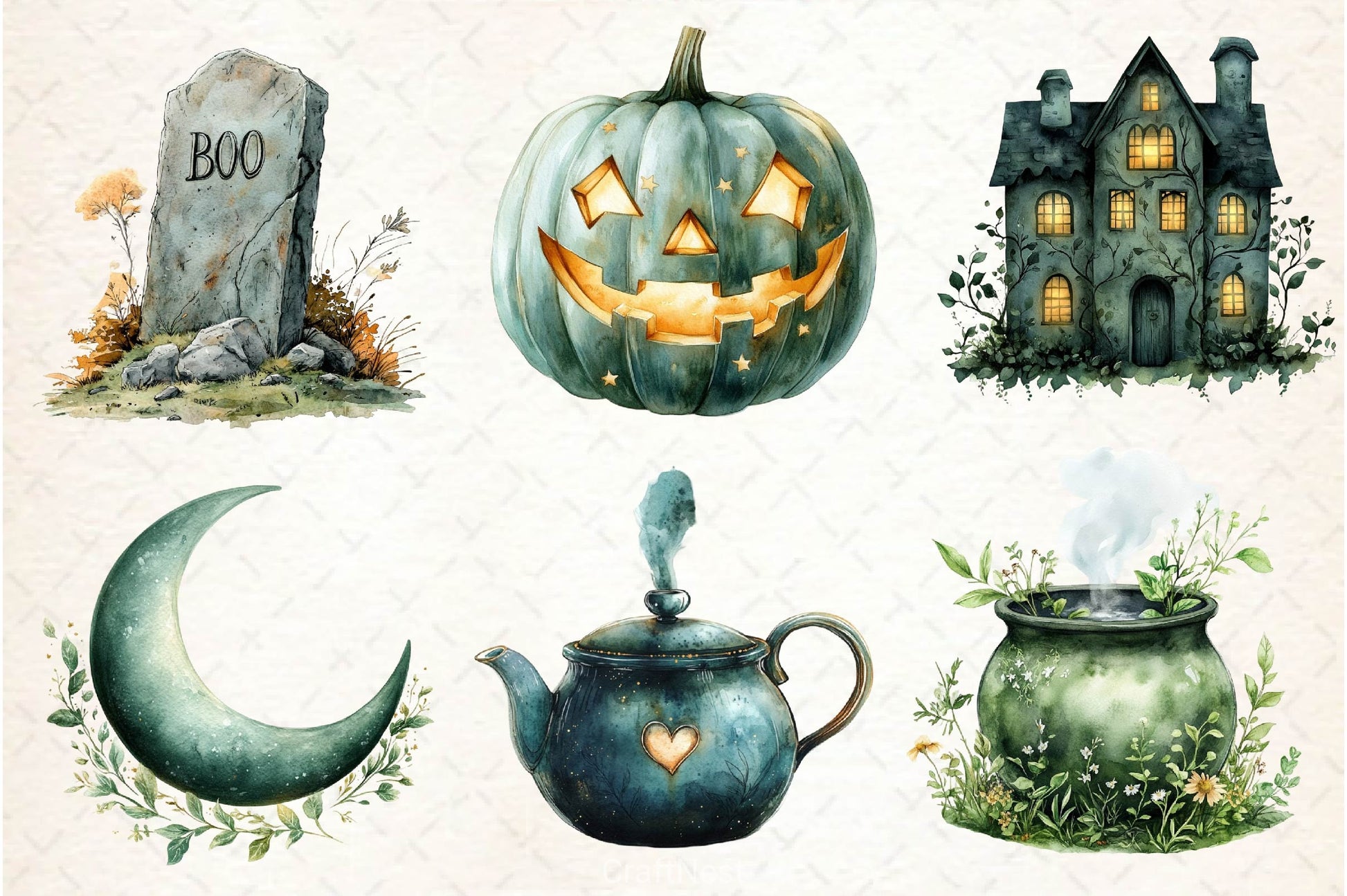 Sage Green Halloween Clipart Bundle - CraftNest - Digital Crafting and Art