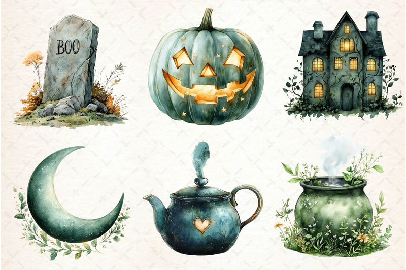 Sage Green Halloween Clipart Bundle - CraftNest - Digital Crafting and Art