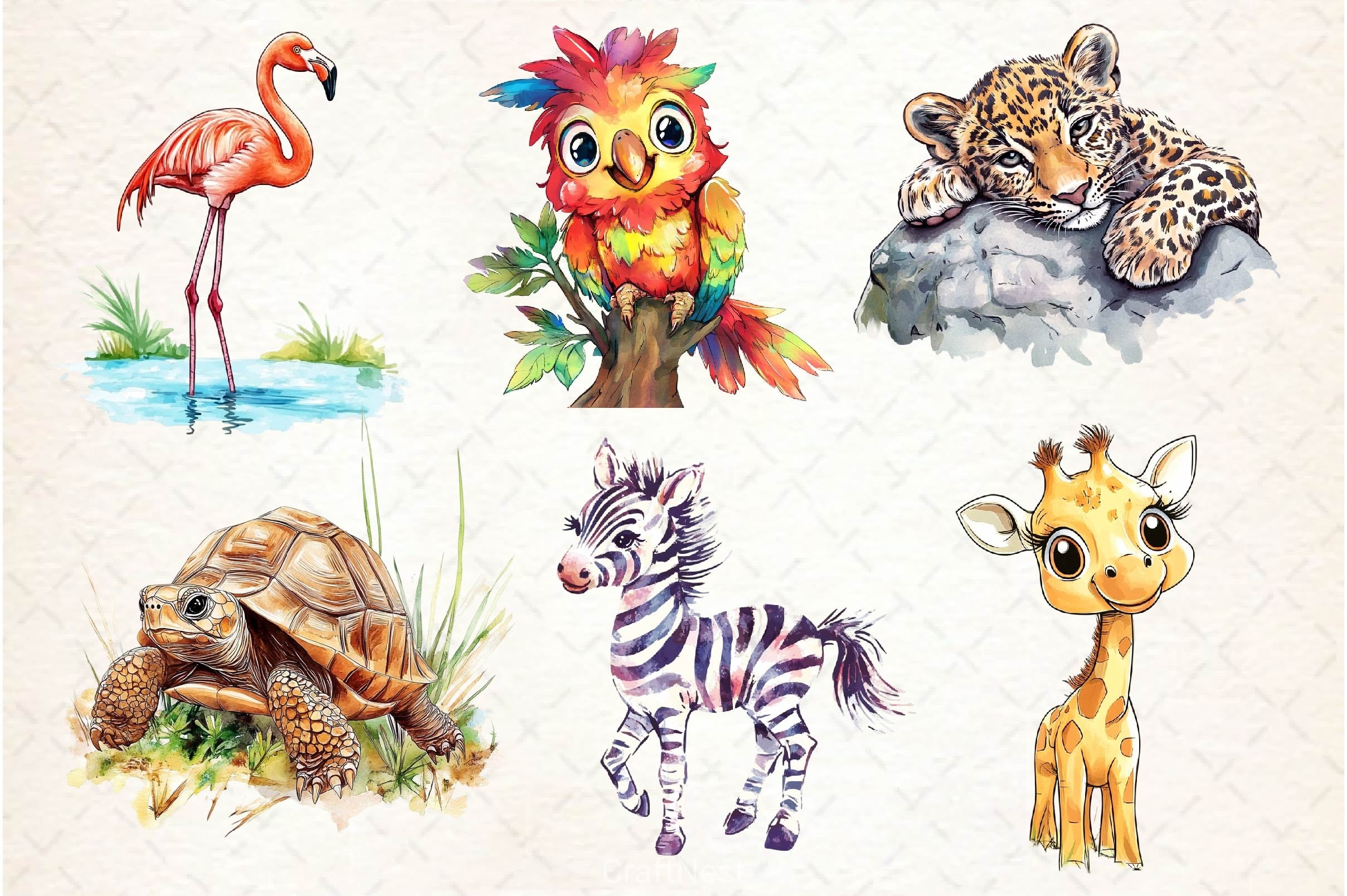 Cute Summer Safari Animals Clipart Bundle 2 - CraftNest - Digital Crafting and Art