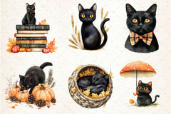 Fall Autumn Black Cat Clipart Bundle - CraftNest - Digital Crafting and Art