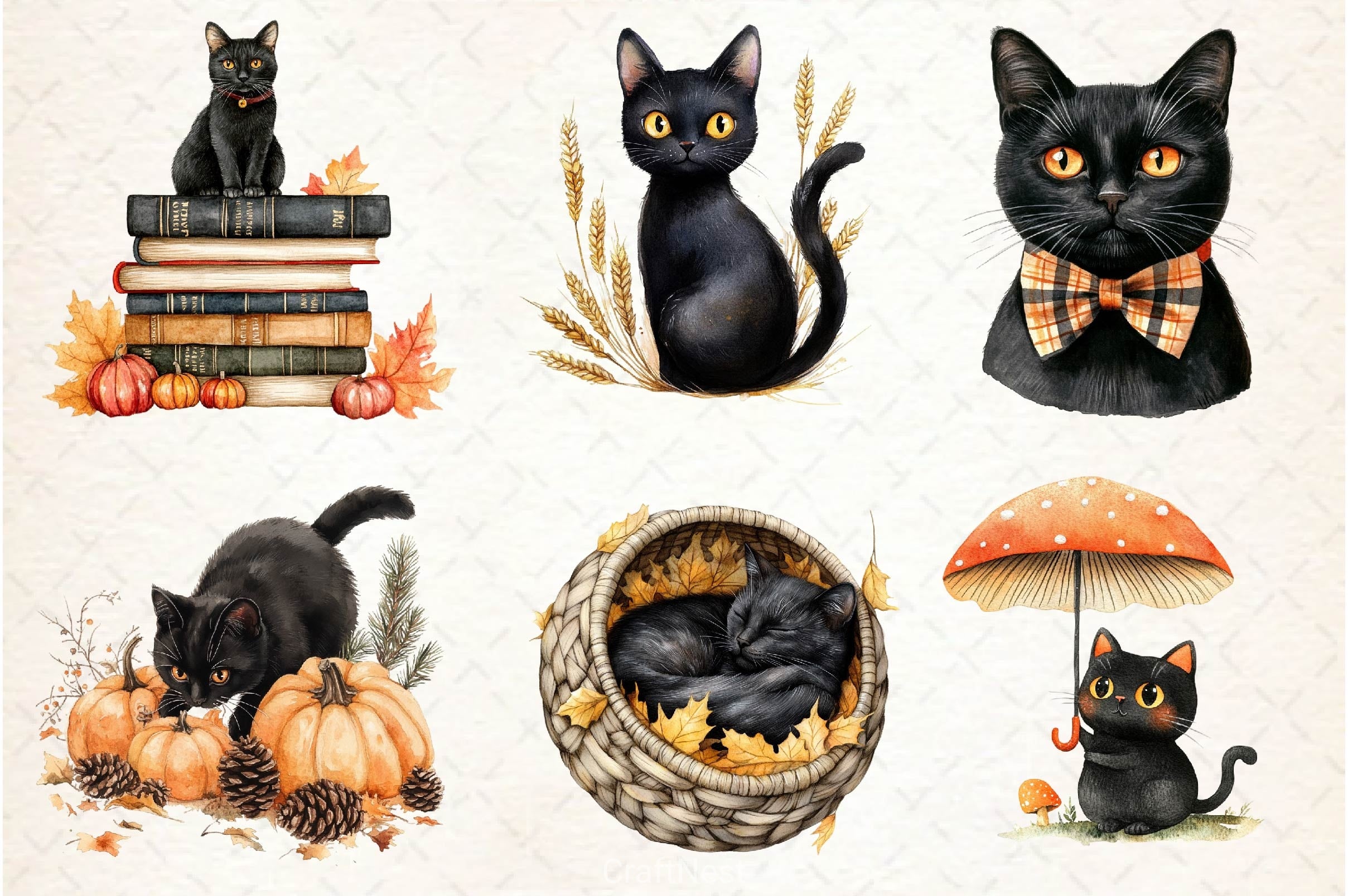 Fall Autumn Black Cat Clipart Bundle - CraftNest - Digital Crafting and Art