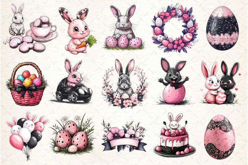 Easter Pink Black Easter Clipart Bundle - CraftNest - Digital Crafting and Art