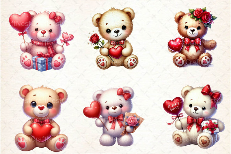 Valentine Teddy Bear Clipart Bundle - CraftNest - Digital Crafting and Art