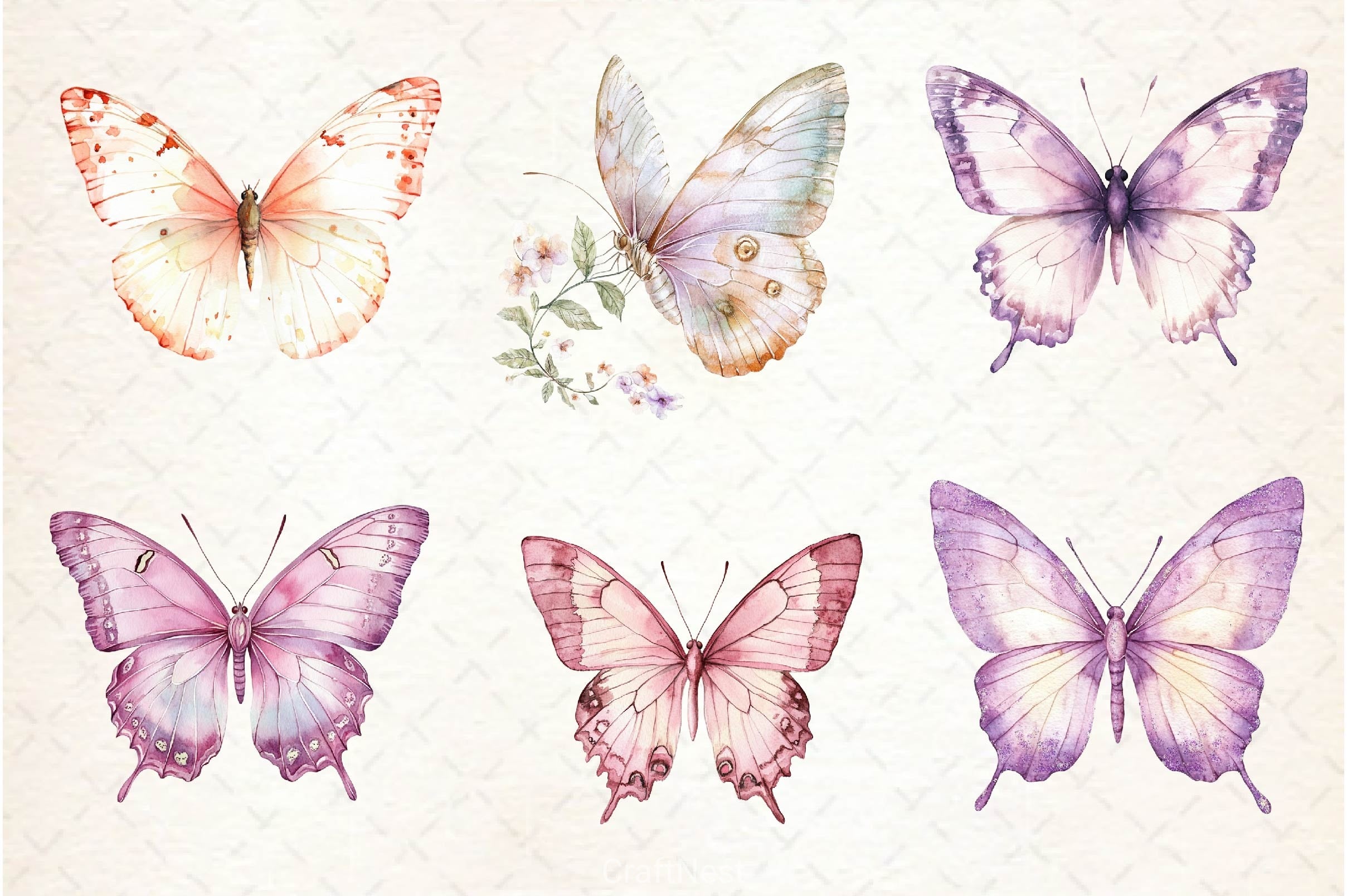 Soft Girly Butterfly Clipart Bundle - CraftNest - Digital Crafting and Art