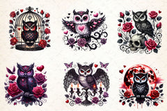Valentine Gothic Owl Clipart Bundle - CraftNest - Digital Crafting and Art