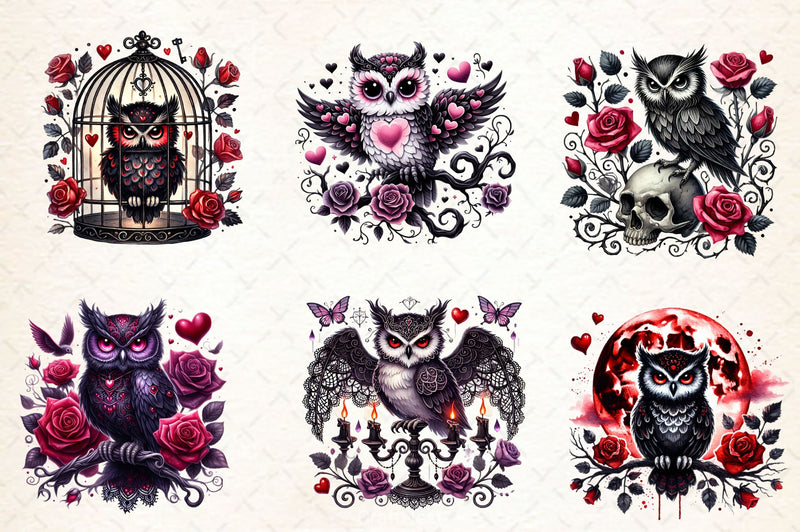 Valentine Gothic Owl Clipart Bundle - CraftNest - Digital Crafting and Art