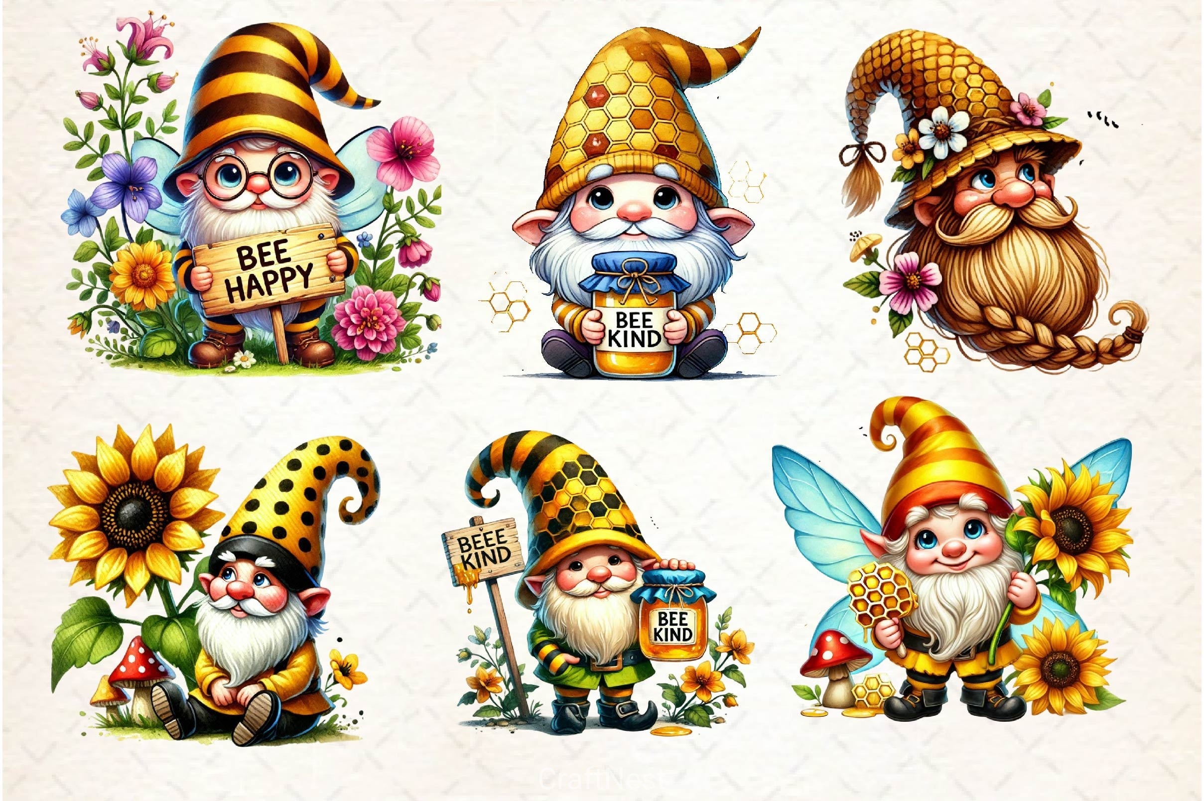 Honey Bee Gnome Clipart Bundle 5 - CraftNest - Digital Crafting and Art