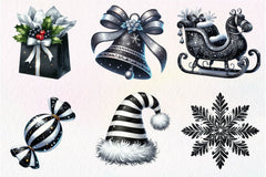 Black And White Christmas Clipart Bundle 2 - CraftNest - Digital Crafting and Art