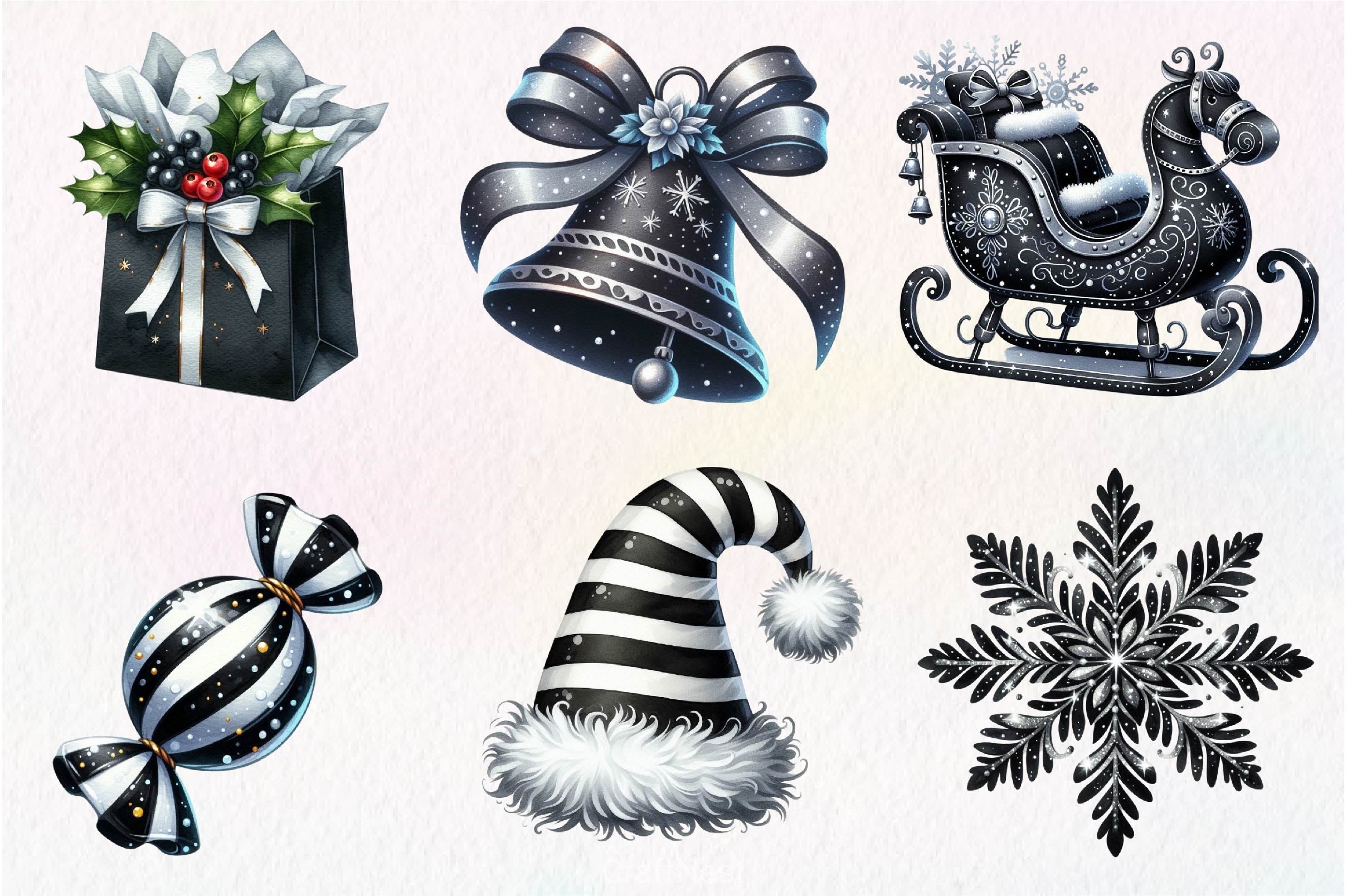Black And White Christmas Clipart Bundle 2 - CraftNest - Digital Crafting and Art